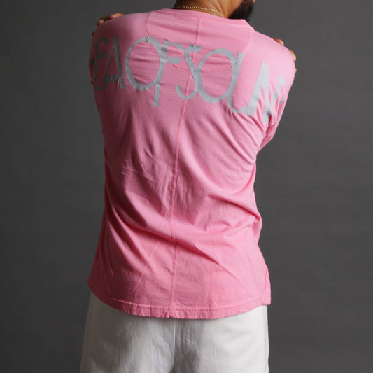 The model is wearing a pink tshirt with Sea Of Sound by Gavin Rossdale's main logo for Sea Of Sound on the back